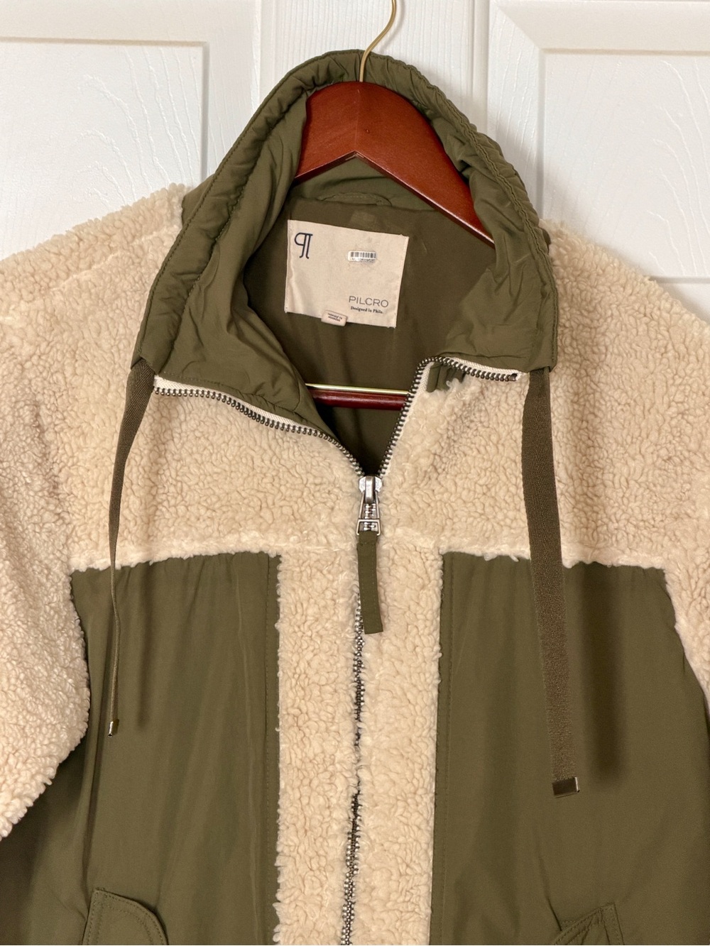 Pilcro by Anthropology Women’s S Sherpa Fleece Jacket Cream Olive Utility Coat - Picture 5 of 16